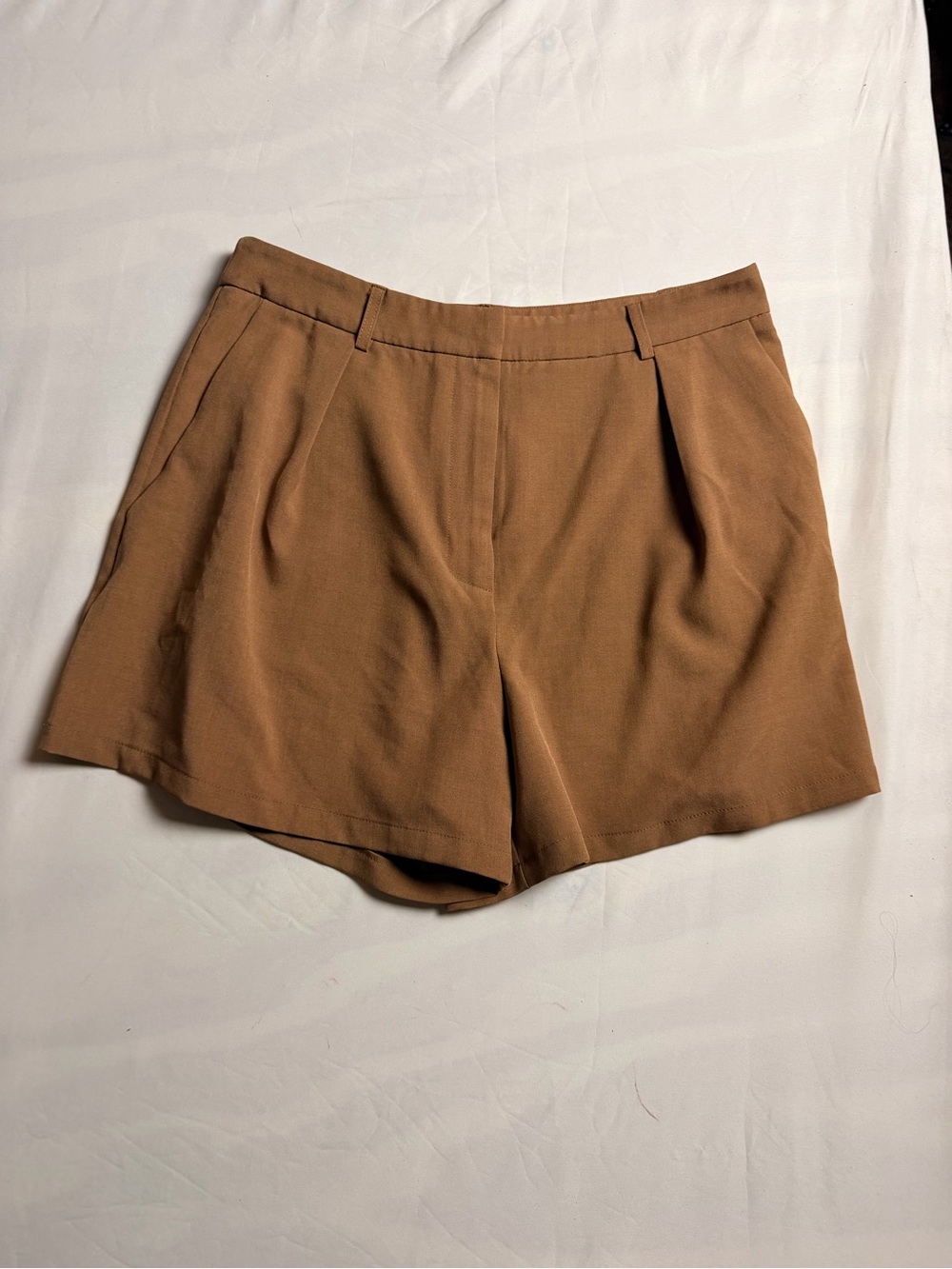 Commense Brown Pleated High-Rise Women’s Shorts
